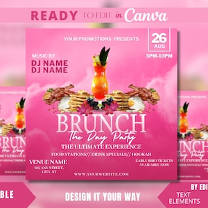 Editable Flyer Template, Upscale Event, Tropical Brunch, Day Party, Club, Bar and Grill, Lounge Flyer, Summer Party, Luxury, Chef