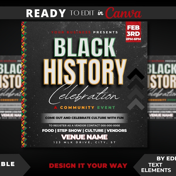 Editable Flyer Template, Black History Month Flyer, Community Event Flyer, Black History Month,