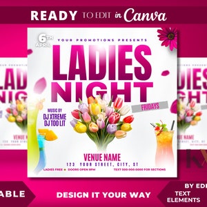 Editable Flyer Template, Ladies Night Out, Club Flyer, Event, Bar and Grill, Lounge Flyer, Nightclub Party Flyer, Girls Night Out