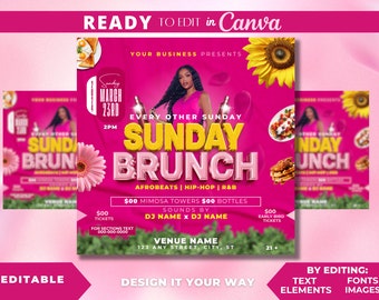 Editable Flyer Template, Spring Tings Brunch Flyer, Sunday Funday Brunch, Day Party, Brunch Party, Bar and Grill, Hookah Lounge, Caribbean