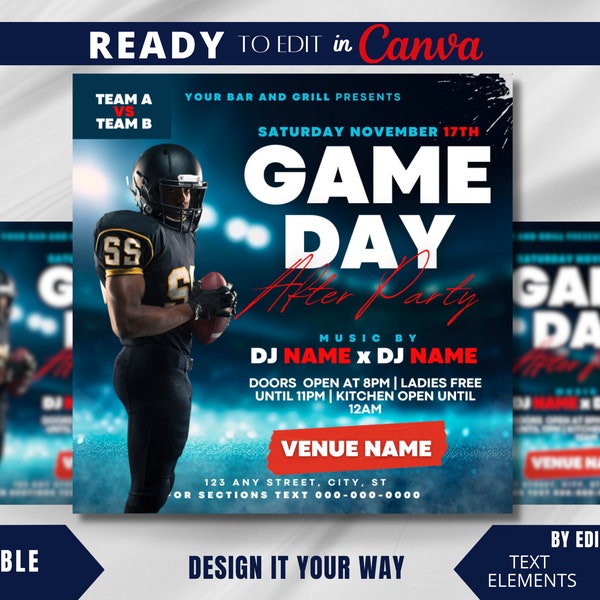 Editable Flyer Template, Football Club Flyer, Football After Party, Bar Promo, Watch Party, Game Day, Club Event, Club After Party Flyer,