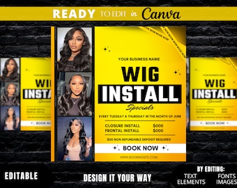 Editable Flyer Template, Wig Install Specials Hair Flyer, Hair Business Flyer, Social Media Post, Braiding Specials, Summer Hair Flyer