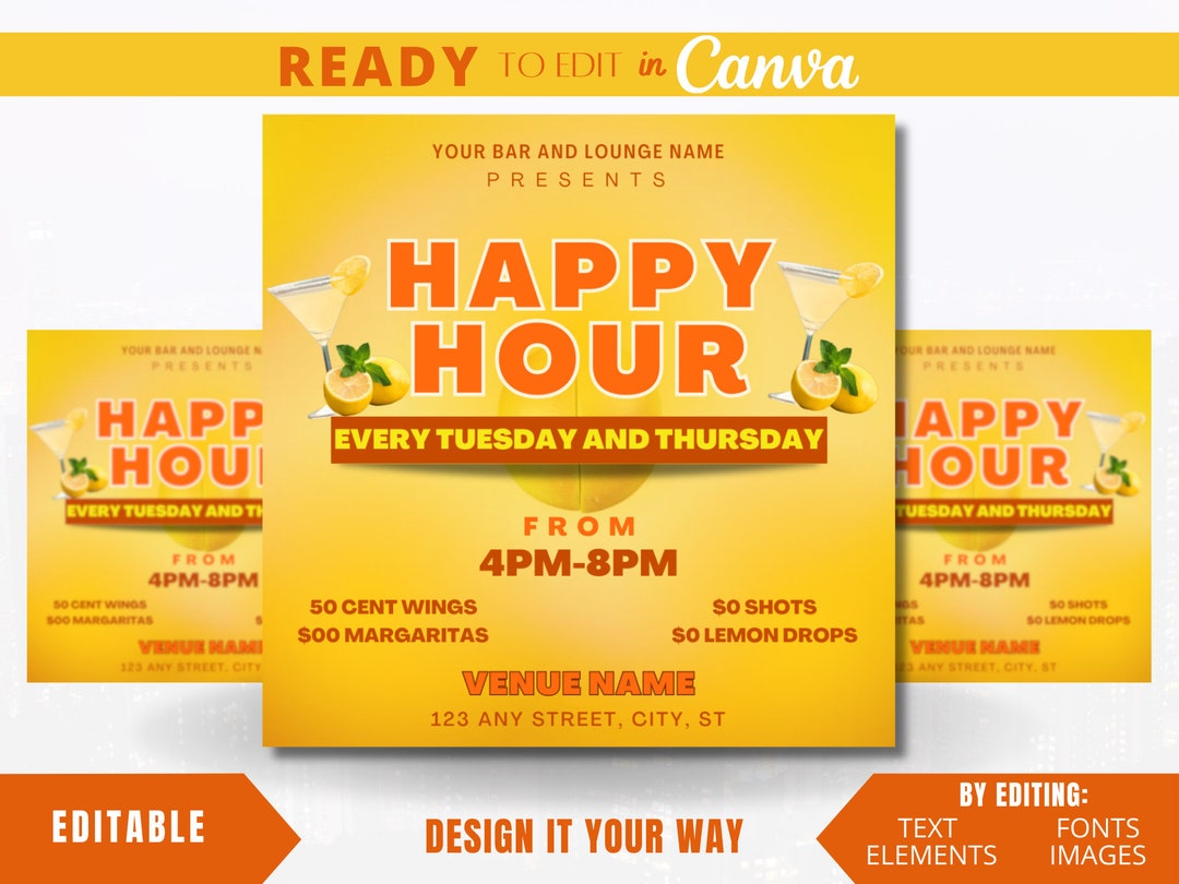 Animated Flyer, Blue Paradise Happy Hour Flyer, Bar and Grill, Restaurant Tropical Happy Hour