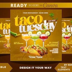 Editable Flyer Template, Taco Flyer, Food Flyer Template, Taco Food Truck, Food Truck, Bar and Grill, Lounge Flyers, Restaurant Marketing