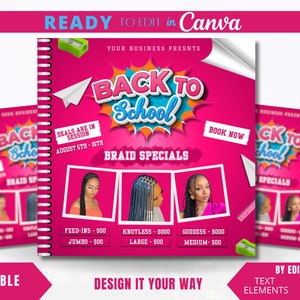 Editable Flyer Template, 3D Braider Flyer Template, Braiding Specials, Back to School Hair Flyer, Makeup Specials, Lash Specials