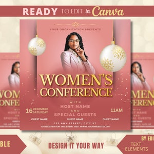 Editable Flyer Template, Christmas Women&#39;s Conference, Women&#39;s Day, Women&#39;s Ministry, Luxury Women&#39;s Conference Flyer, Holiday Event