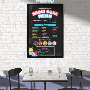 Bearbeitbare Menüvorlage, 24 x 36 Zoll druckbare Shaved Ice-Menü, Schneekegel-Menü, Eiscreme-Menü, Shaved Ice, italienisches Eis, Sommermenü, Menütafel
