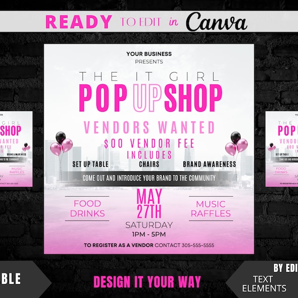 Editable Flyer Template, Pop Up Shop, Spring Pop Up Shop, Summer Pop Up Shop, Vendors Wanted Flyer, Event Flyer Template, Summer Event