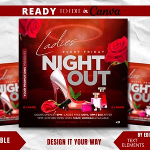 Editable Flyer Template, Ladies Night Out, Luxury Club Flyer, Event, Bar and Grill, Lounge Flyer, Nightclub Party Flyer, Girls Night Out