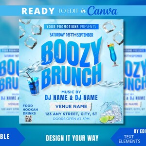 Editable Flyer Template, Boozy Brunch Flyer, Custom Boozy Brunch Text, Summer Party, Club Flyer, Bar and Grill, Lounge