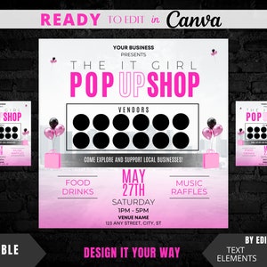 Editable Flyer Template, Pop Up Shop, Spring Pop Up Shop, Summer Pop Up Shop,  Event Flyer Template, Summer Event, Sip and Shop