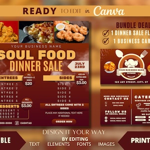 Bundle-Deal, Caterer-Visitenkarte, Soul Food-Flyer, Food-Flyer, Dinner-Sale, Sonntags-Dinner-Sale, Restaurant-Branding, Essen-Vorlage