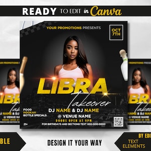 Editable Flyer Template, Libra Takeover Party Flyer, Club, Party Flyer, Bar and Grill Party Flyer, Lounge, Libra Season, Zodiac Club Flyer
