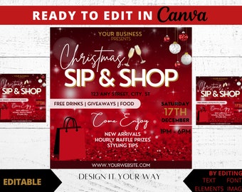 Holiday Sip and Shop Flyer, Christmas Sip and Shop, Pop Up Shop Flyer, Invitational Flyer, Sip and Paint Flyer, Birthday Invite