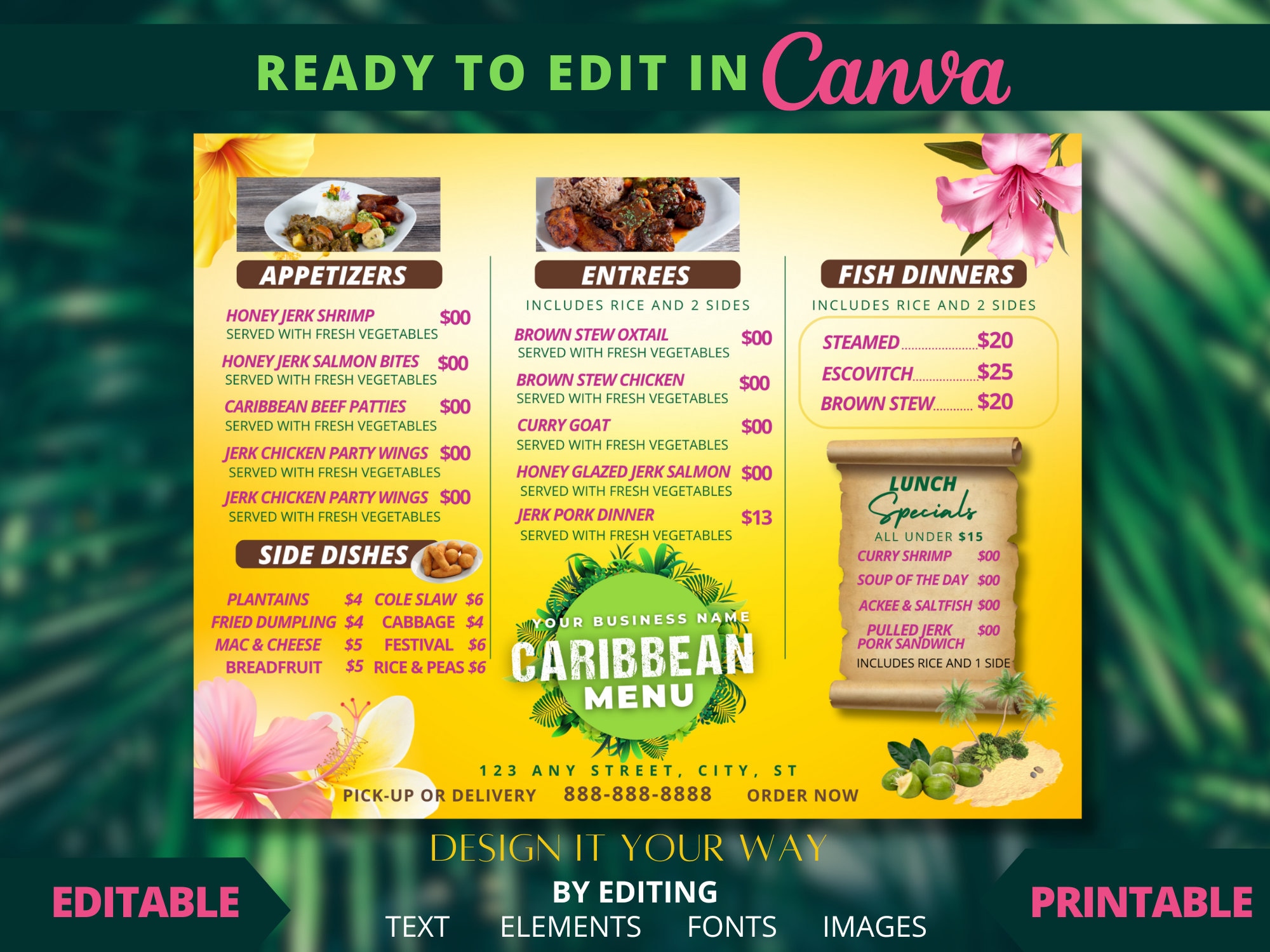 Editable Menu Template, Caribbean Restaurant E-menu, Printable Menu, Food  Sale Menu, Catering Menu, Jamaican Inspired Restaurant Menu - Etsy, image size:2000x1500