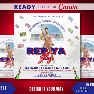 Modello di volantino modificabile, rappresenta la tua bandiera, Carnevale caraibico, Giamaica, Guyana, Santa Lucia, festa dancehall, festa caraibica, Jouvert, Trinidad