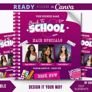Modèle de flyer modifiable, Flyer 3D de la rentrée, Promotions coiffure, Promotions tressage, Coiffeur, Cils, Manucure, Coiffure, Maquillage