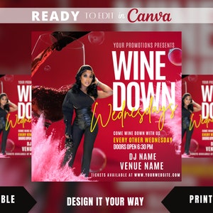 Editable Flyer Template, Wine Down Wednesdays Flyer, Wine Flyer, Club, R&B, Nightclub Party Template, Bar and Grill, Lounge, Adult Party