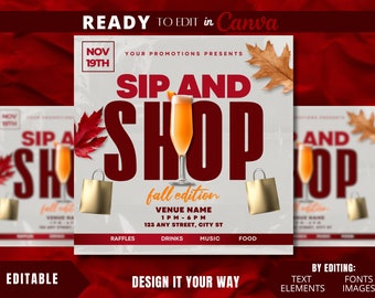 Editable Flyer Template, Fall Sip and Shop, Fall Shopping Event, Holiday Sip and Shop, Black Friday Sip and Shop, Sip and Shop Flyer