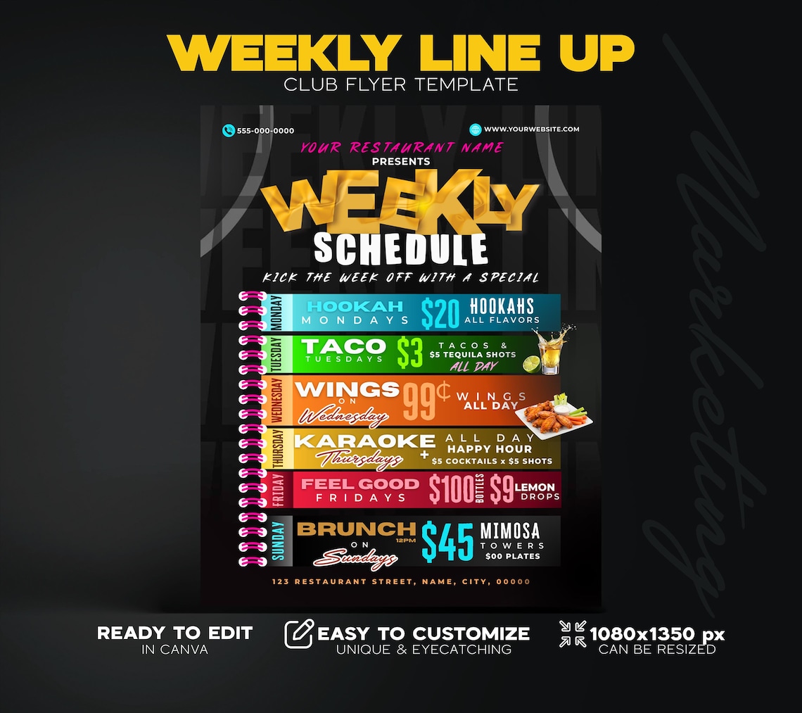 Editable Flyer Template, Weekly Specials Flyer Template, Club Flyer ...