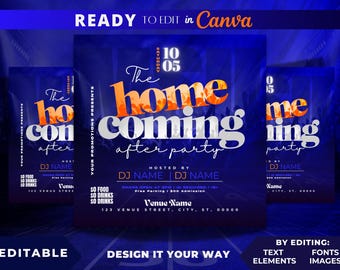 Editable Flyer Template, Football Flyer, College Football AfterParty, Homecoming Party, Big Game Flyer, Football Club Flyer, Day Party