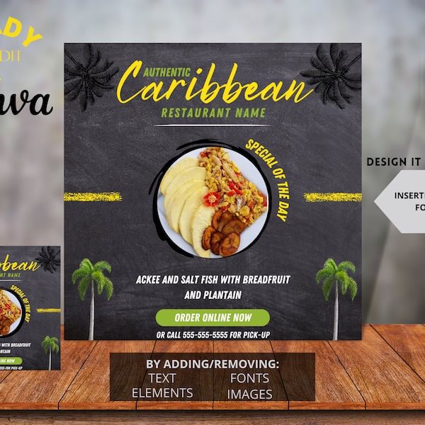Editable Flyer Template, Restaurant Food Flyer, Restaurant Branding, Caribbean Restaurant Food Flyer, Catering, Food Sale Flyer