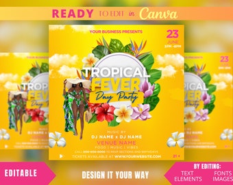 Redigerbar flygbladsmall, Tropical Fever Day-festflyer, Festflyer, Tropisk, Sommar, Brunchflyer, Paradis, Karibisk karnevalsevenemang