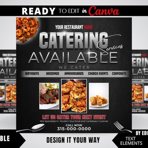 Editable Flyer Template, Catering Services Flyer, Restaurant Flyer, Catering Price List, Cater Flyer, Advertising, Catering Packages, Chef