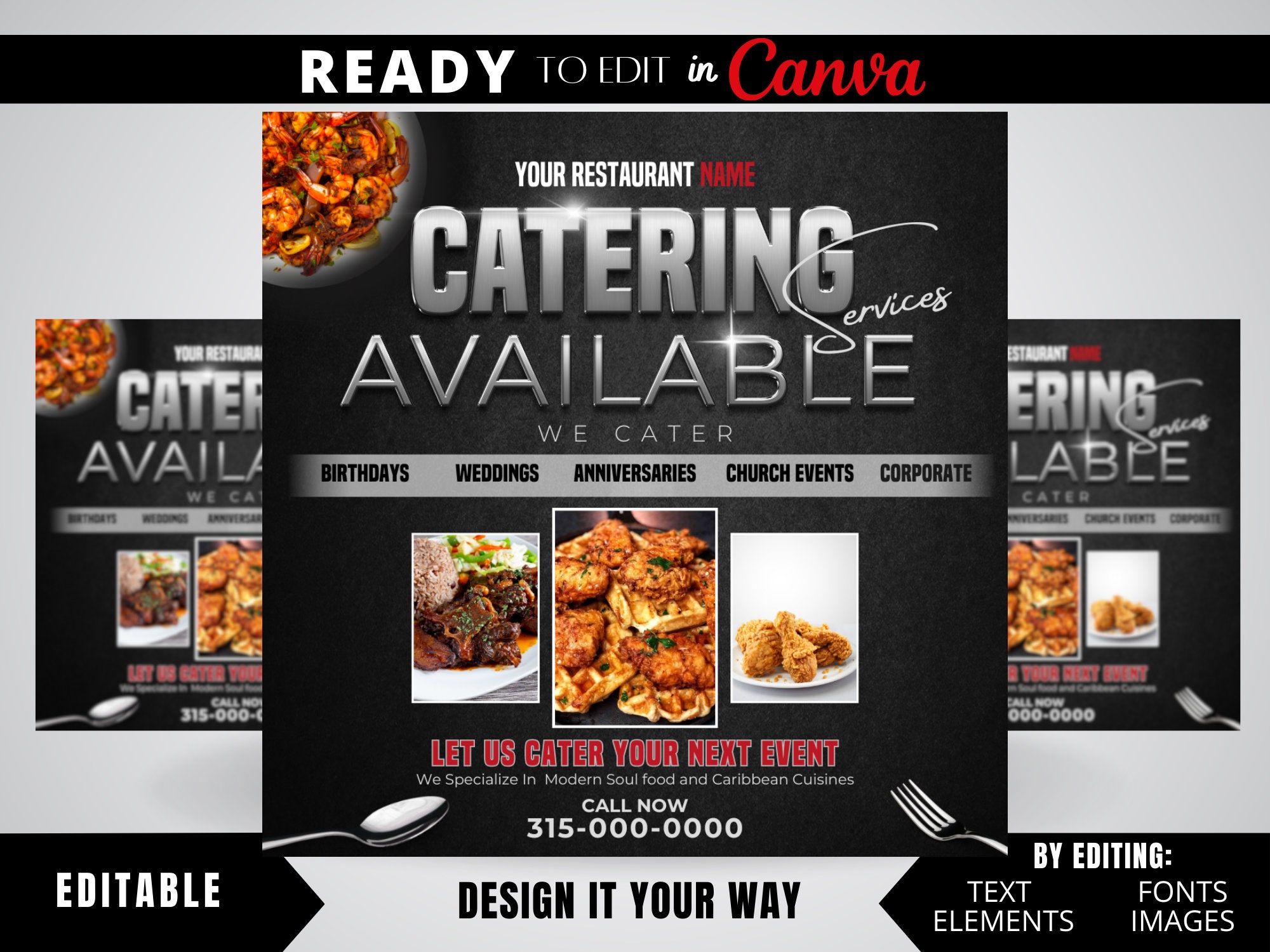 Editable Flyer Template, Catering Services Flyer, Restaurant Flyer, Catering Price List, Cater Flyer, Advertising, Catering Packages, Chef