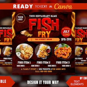 Editable Flyer Template, 3D Fish Fry Text, Fish Fry Flyer, Community Event, Food Truck Flyer, Family Event, Restaurant Flyer, Cookout