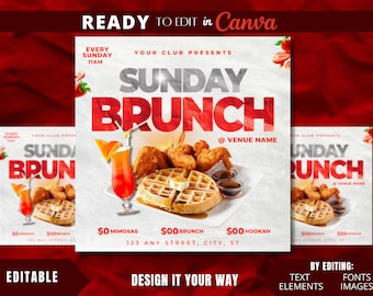Editable Flyer Template, Sunday Brunch, Club Flyer, Restaurant Marketing, Bar and Grill, Brunch Event, Chef Flyer, Chicken and Waffles