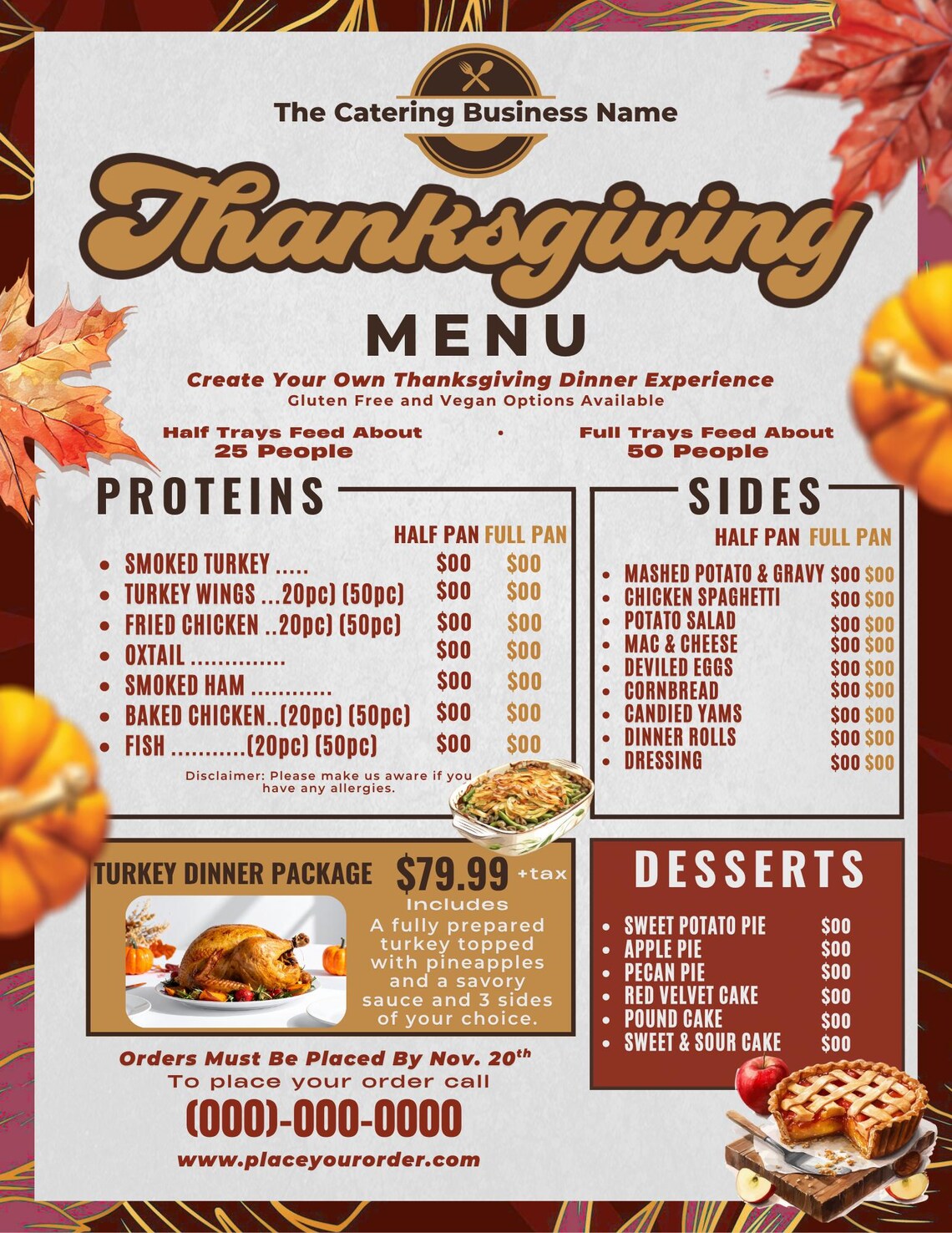 Editable Menu Template, Catering Menu, Thanksgiving Catering ...