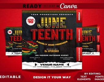 Redigerbar flygbladsmall, Juneteenth-flygbladsmall, Juneteenth-firande, Samhällsevenemang, Sommarevenemang, Juneteenth-kvarterfest,