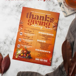 Edytowalny szablon menu, menu na Święto Dziękczynienia, menu Soul Food, pakiety cateringowe, menu cateringowe, catering, menu restauracji, prefix, menu kolacji