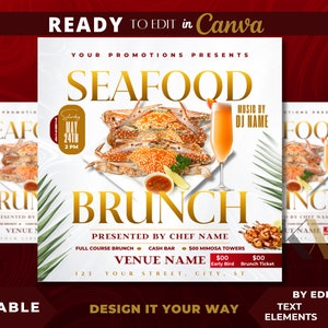Editable Flyer Template, Seafood Fest, Chef Flyer, Seafood Platter Sale, Seafood Boil, Restaurant Marketing, Dinner Sale, Bar and Grill,