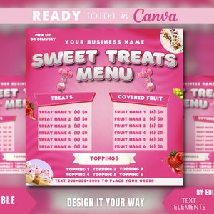 Editable Flyer Template, 3D Sweet Treats Menu, Sweet Treats PriceList, Bakery, Dessert Menu, Bakery, Sweets Menu, Dessert, Bakery Business