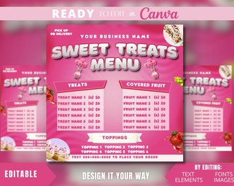 Editable Flyer Template, 3D Sweet Treats Menu, Sweet Treats PriceList, Bakery, Dessert Menu, Bakery, Sweets Menu, Dessert, Bakery Business