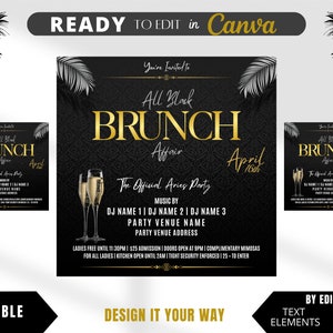 Editable Flyer Template, All Black Birthday Flyer, Birthday Brunch Flyer, Party Flyer, Club Flyer, All Black Party, Flyers for Promoters