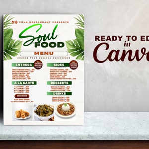 Editable Flyer Template, Soul Food Sunday, Soul Food Flyer, Food Flyer, Dinner Sale, Sunday Dinner Sale, Restaurant Branding, Food Template