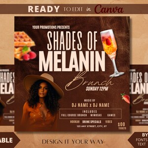 Editable Flyer Template, Upscale Event, Shades of Melanin Brunch, Day Party, Club, Bar and Grill, Lounge Flyer, Luxury Party Flyer
