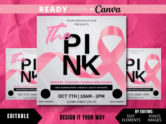 Editable Flyer Template, Breast Cancer Awareness, Breast Cancer Event, Breast Cancer Fundraiser, Breast Cancer Walk, Pinktober Flyer