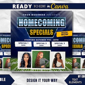 Editable Flyer Template, Homecoming Specials Flyer, Homecoming Hair Flyer, Lash Flyer, Braids Flyer, Makeup Flyer, Homecoming Flyers