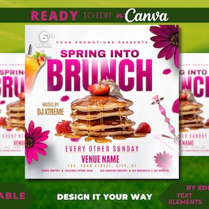 Editable Flyer Template, Spring Into Brunch, Luxury Brunch Flyer, Club, Lounge, Restaurant Flyer, Sunday Brunch, Bar and Grill, Chef Flyer