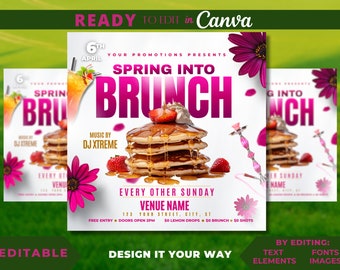 Editable Flyer Template, Spring Into Brunch, Luxury Brunch Flyer, Club, Lounge, Restaurant Flyer, Sunday Brunch, Bar and Grill, Chef Flyer