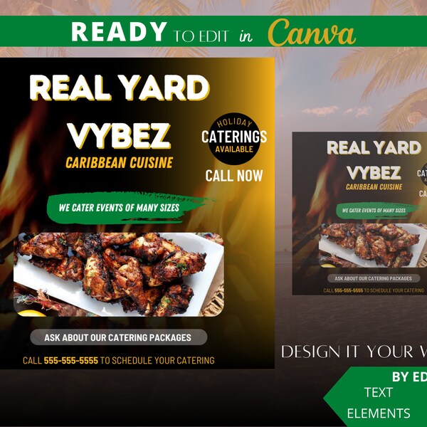 Editable Flyer Template, Restaurant Food Flyer, Caribbean Food Flyer, Catering Flyer, Food Sale Flyer Template, Restaurant Opening,