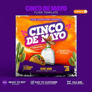 Editable Flyer Template, Cinco De Mayo, Taco Tuesday, 5th of May, Club Flyer, Bar and Grill, Restaurant, Tequila, Mexico