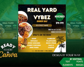 Editable Flyer Template, Caribbean Food Flyer, Jamaican Inspired Flyer, Catering Flyer, Food Sale Flyer Template, Restaurant Opening, Flyer