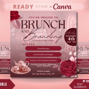 Editable Flyer Template, Branding Brunch Flyer, Bridal Brunch, Brunch and Bubbly, Brunch Invitation, Networking Event, Branding Event