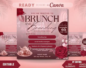 Editable Flyer Template, Branding Brunch Flyer, Bridal Brunch, Brunch and Bubbly, Brunch Invitation, Networking Event, Branding Event