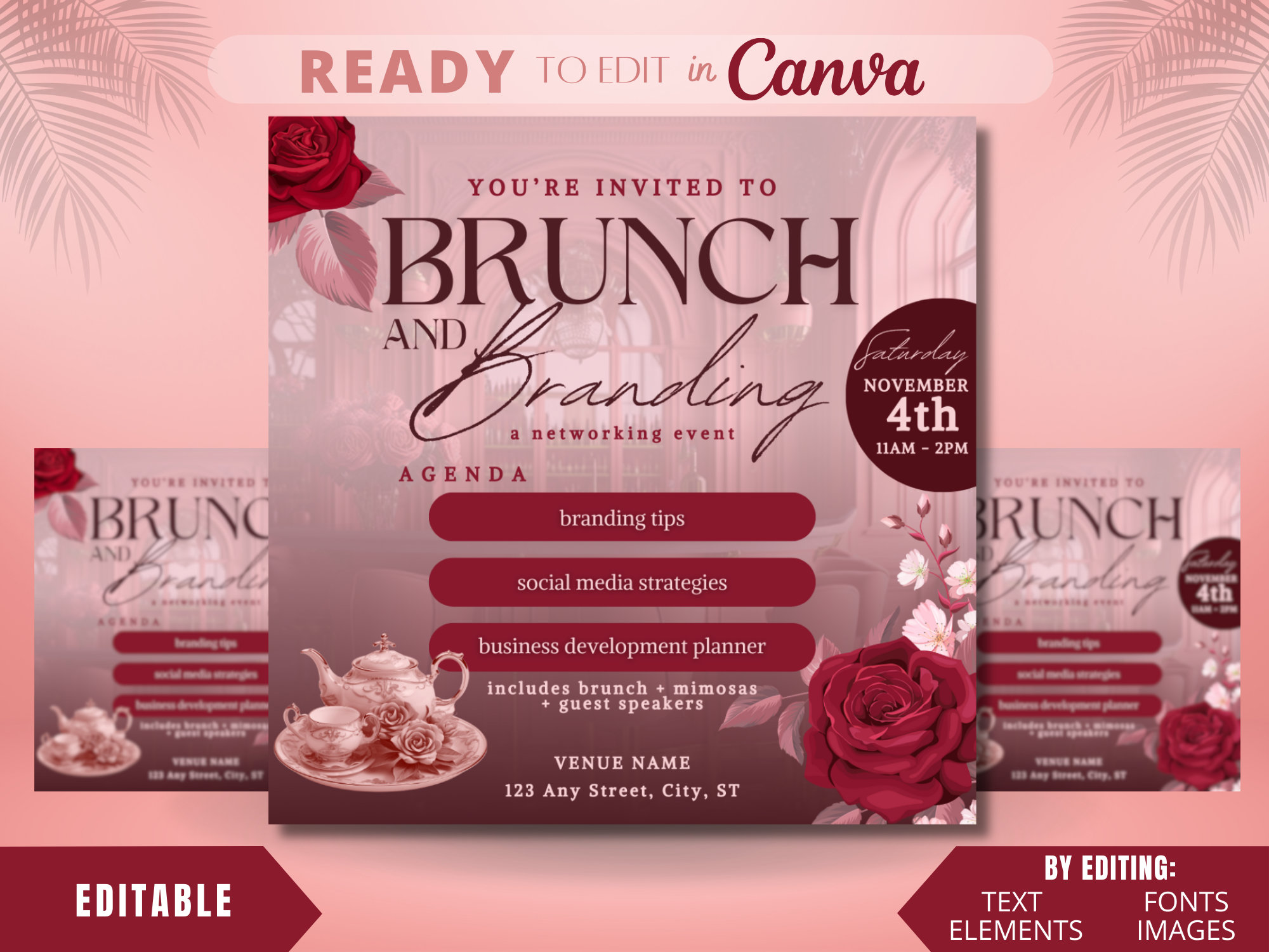 Editable Flyer Template, Branding Brunch Flyer, Bridal Brunch, Brunch and Bubbly, Brunch Invitation, Networking Event, Branding Event